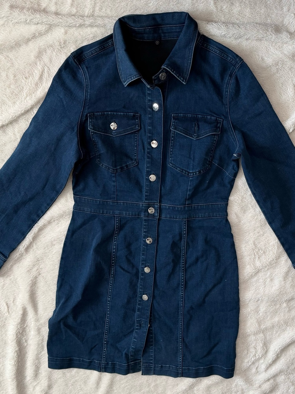 7 For All Mankind Dark Blue Denim Button-Front Long Sleeve Dress